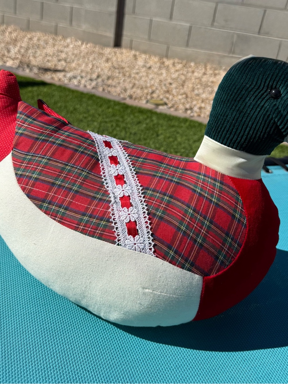 Vintage 1997 mallard duck stuffed, plaid lace corduroy